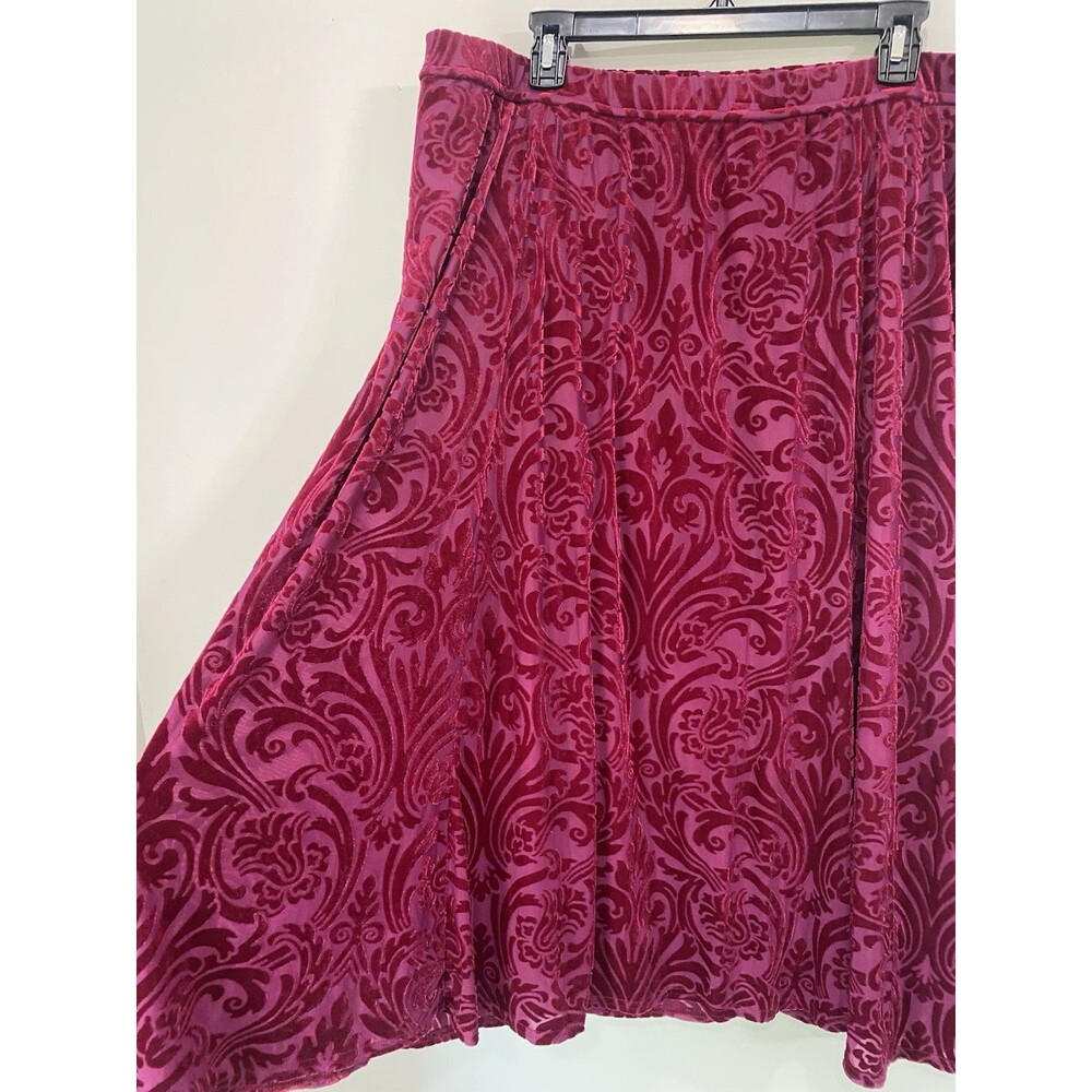 Bob Mackie Magenta Burn Out Velvet Midi Skirt A Line Sz 1X Boho Holiday Western